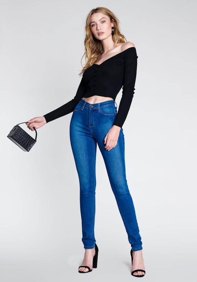 Jean Skinny Taille Haute Vibrant M.I.U Femme 1X - Bleu, Confortable Et Extensible