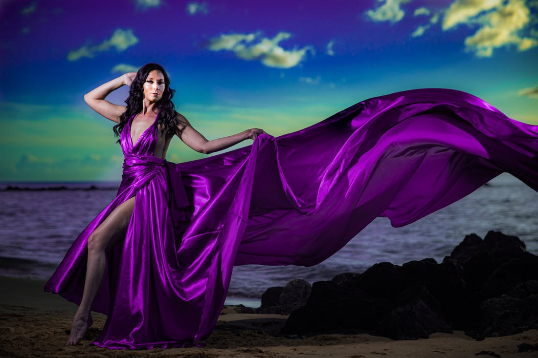 Purple Flying Dress engagement photo dresses